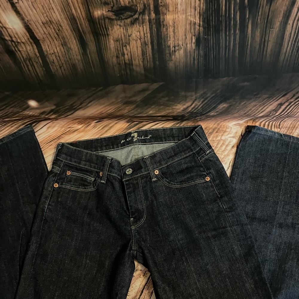 7 FOR ALL MANKIND JEANS BLUE EMBROIDERED on BACK POCKET, U 190B080U080U Size 28 - Picture 5 of 8
